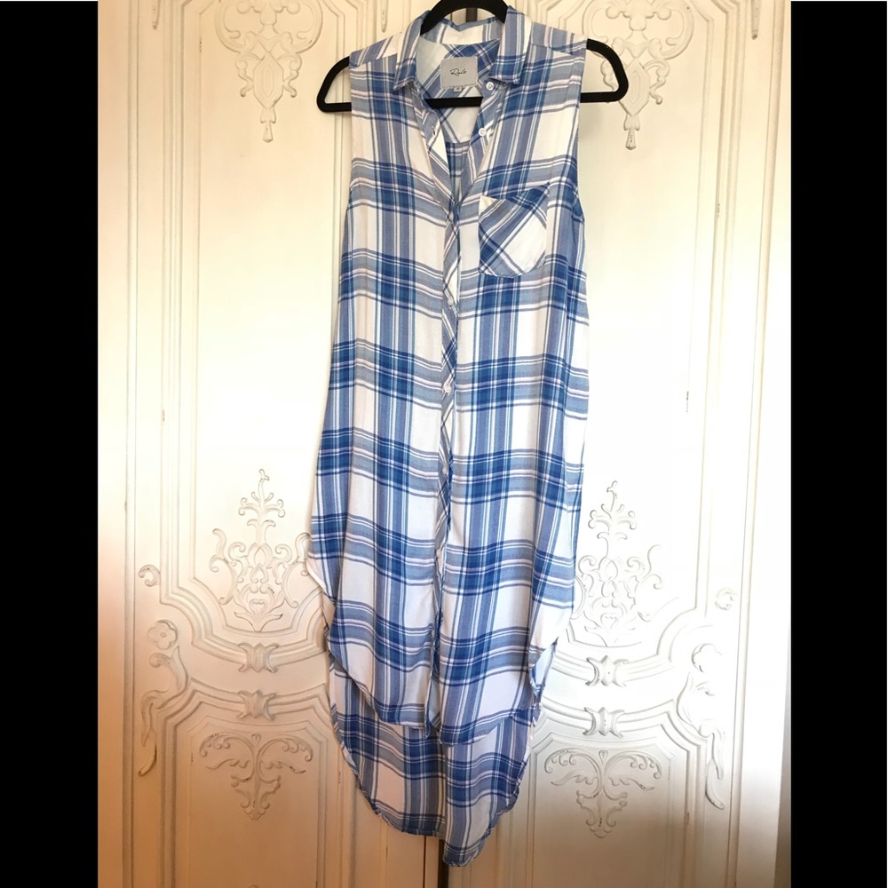 Rails Sleeveless tunic blouse / blue and white